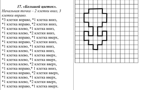 Графический диктант по клеточкам для дошкольников 6-7 цветок