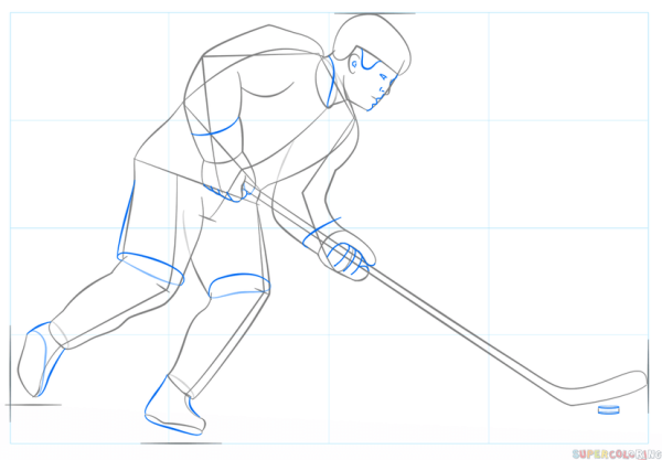 Поэтапное рисование хоккеиста