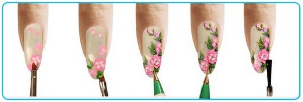 Цветочки на ногтях кистью