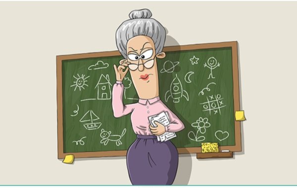 Учитель возле доски рисунок