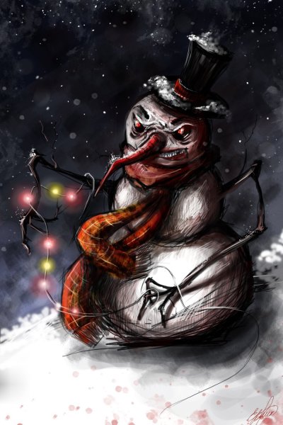 Снеговик в веточках на белом фоне