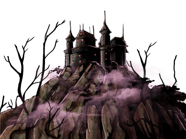 Страшный замок на белом фоне