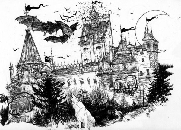 Страшный замок карандашом