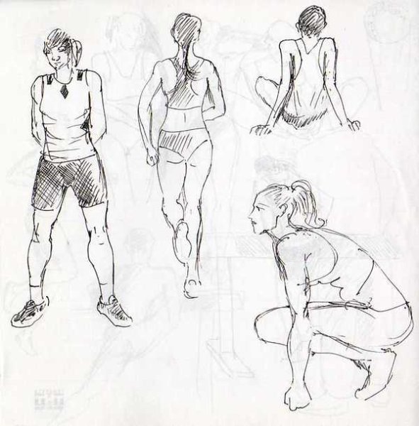 Наброски людей карандашом в разных позах