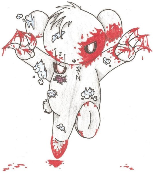 Нарисованный плюшевый медведь в крови