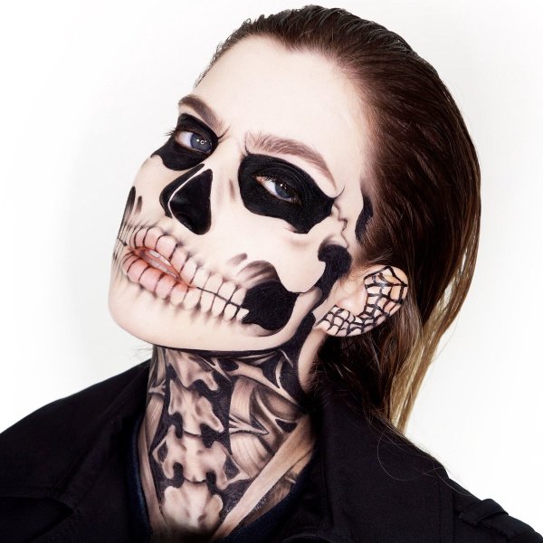 Мужской макияж на Хэллоуин череп