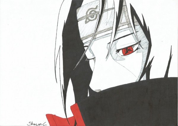 Итачи Учиха арт чб