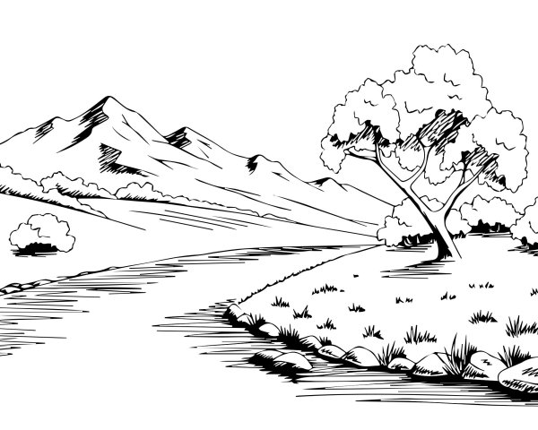 Горный пейзаж раскраска