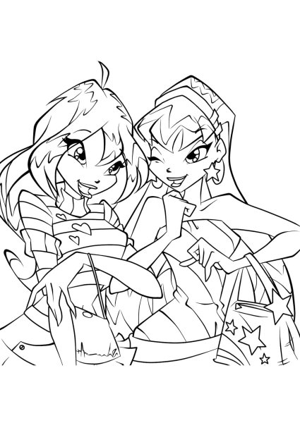 Раскраска Винкс Флора Блум и Стелла