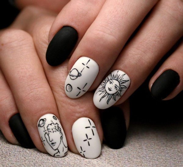 Маникюр чёрно-белый молодёжный