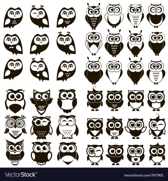 Стикеры Совушки черно белые