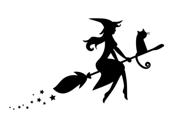 Ведьмочка на метле трафарет