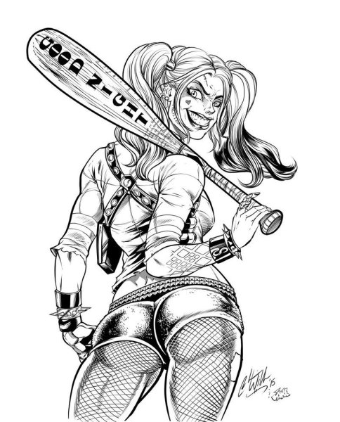 Харли Квинн рисунок черно белый