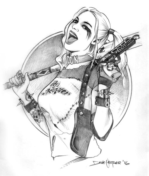 Харли Квинн рисунок чб