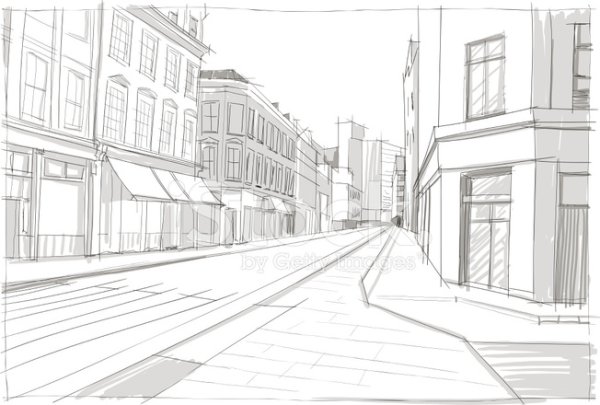 Дорога в городе карандашом