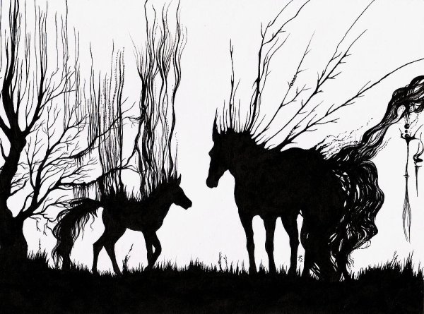 Животные тушью