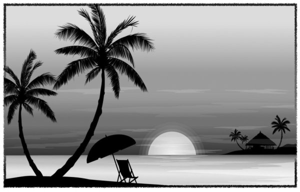 Черно белый пляж