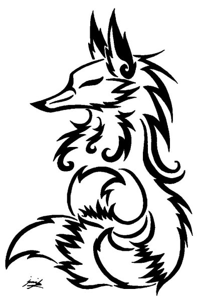 Рисунок лисы черно белый