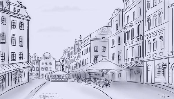 Черно-белая Графика город для детей