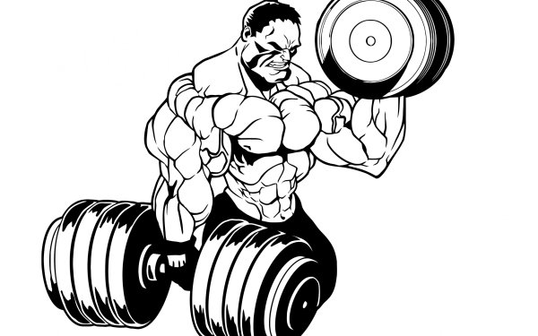 Бодибилдер со штангой на белом