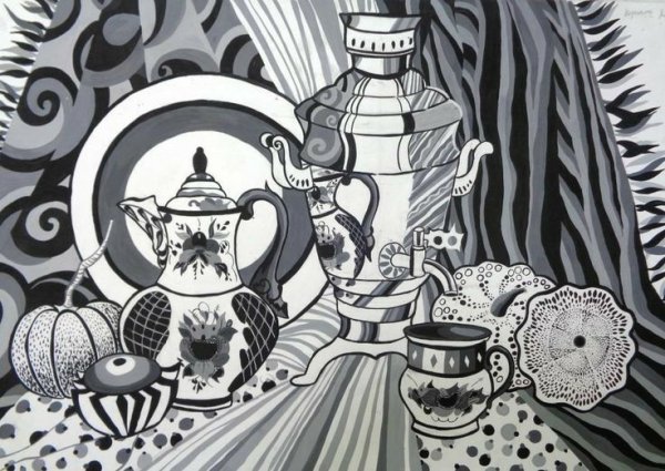 Декоративный натюрморт в графике