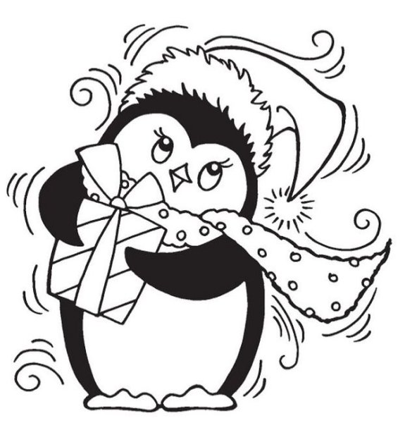 Новогодний Пингвин трафарет