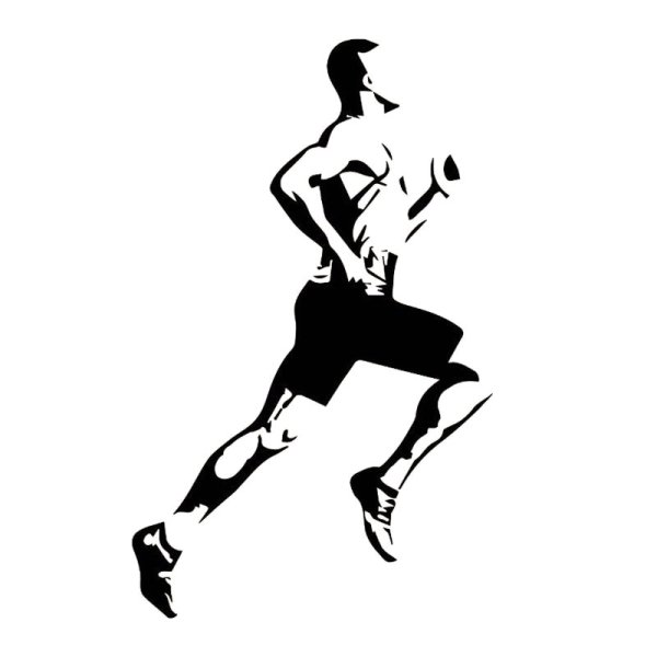 Спортсмен бежит черно белый