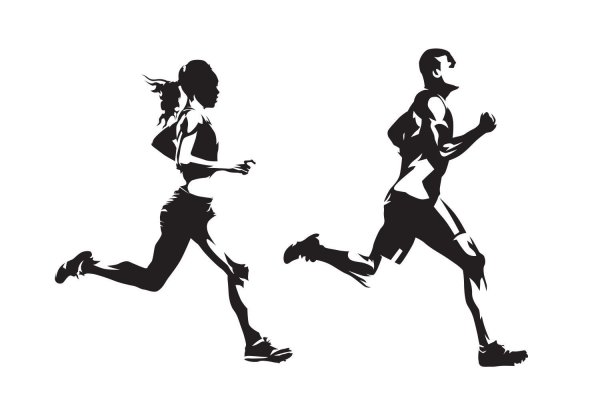 Бегущие мужчина и женщина силуэты