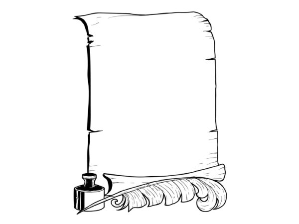 Раскраска свиток с пером