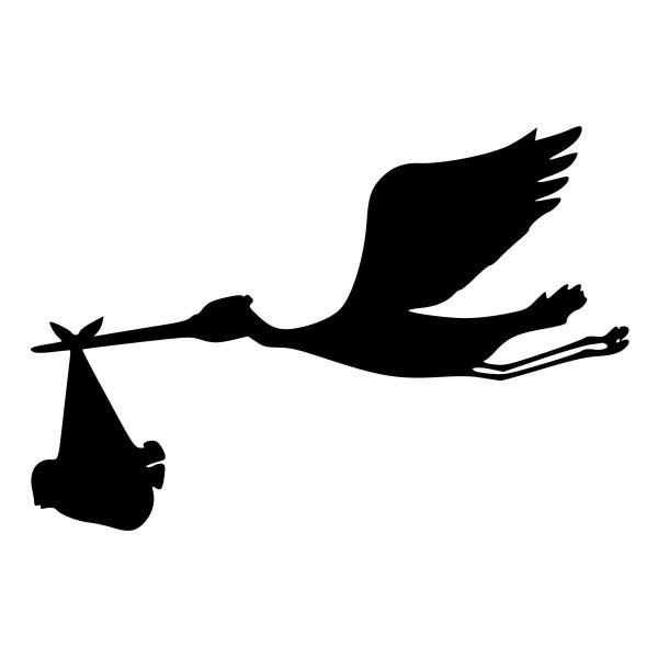 Силуэт аиста в полете с ребенком