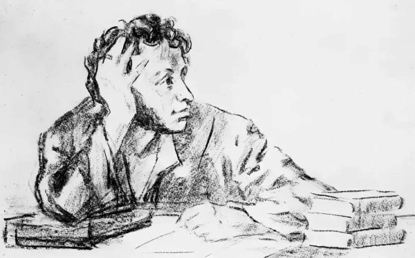 Портрет Пушкина за столом