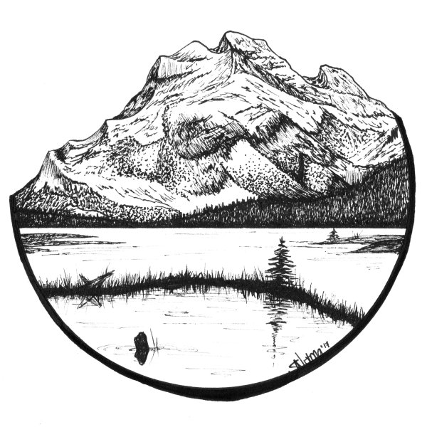 Пейзаж в круге карандашом