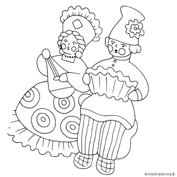 Дымковская Барыня раскраска для детей