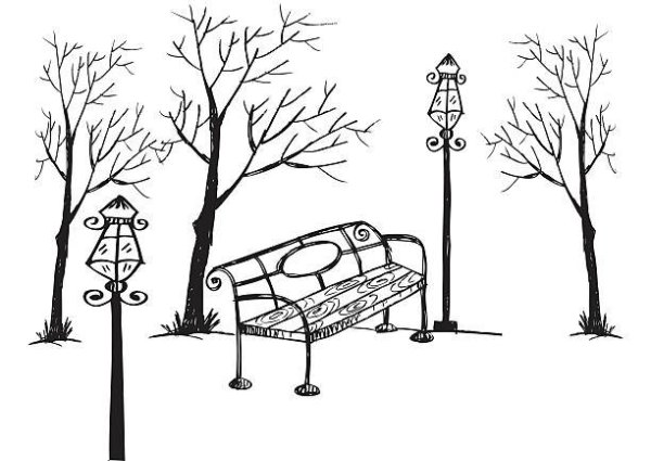 Лавка в парке для детей карандашом