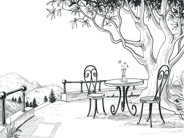 Скетч парк скамейка