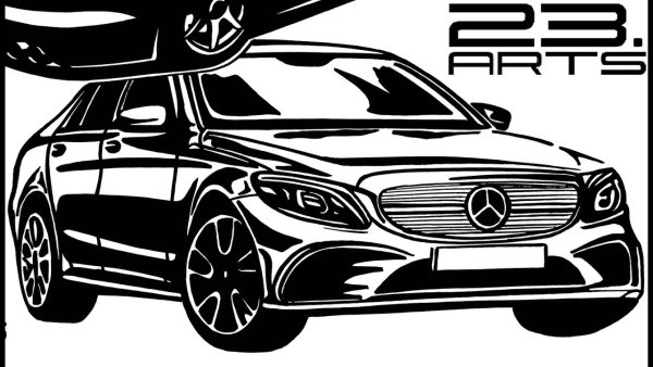 Мерседес Бенц черно белый рисунок