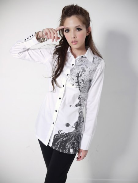 Черно белая рубашка женская