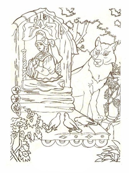 Раскраска сказки Пушкина у Лукоморья дуб зеленый