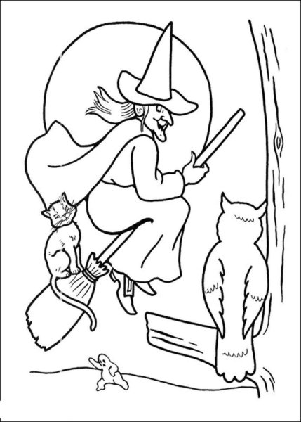 Баба Яга в ступе раскраска