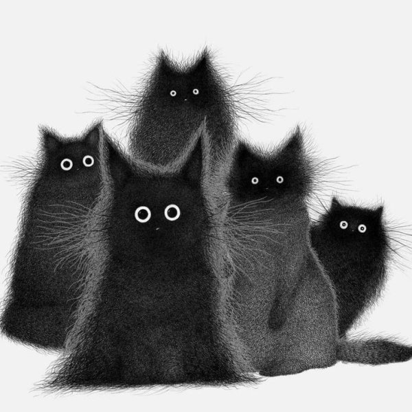 Прикольные Рисованные черные коты