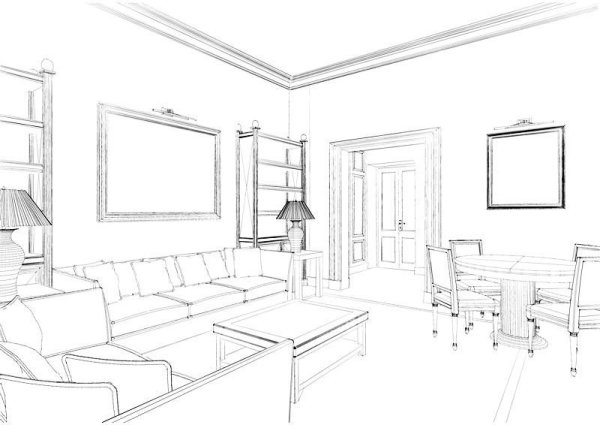 Контурный эскиз интерьера