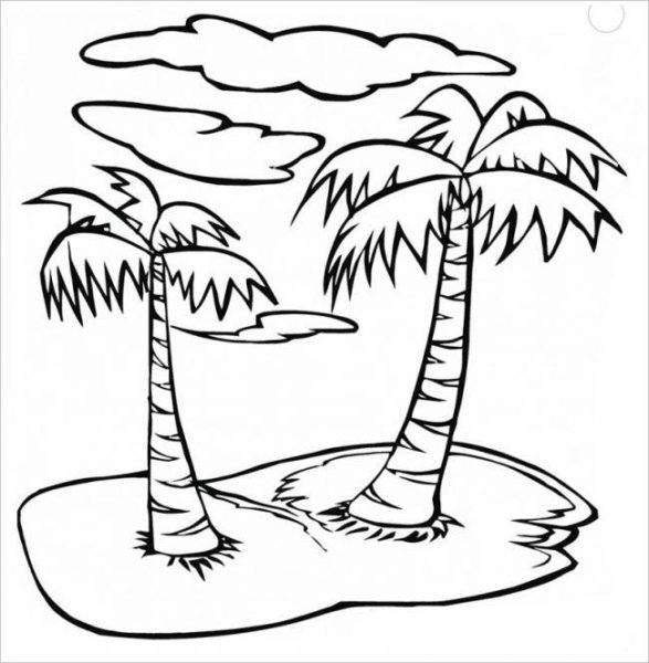 Раскраска остров с пальмой