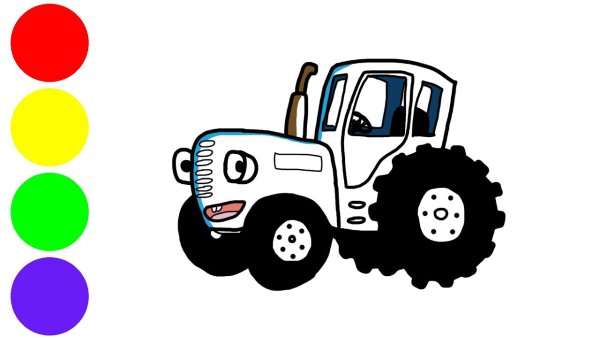 Синий трактор вид сбоку контур