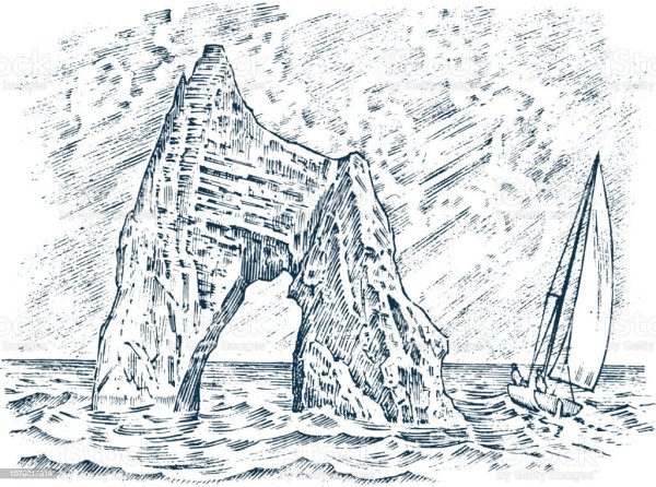 Скала золотые ворота Коктебель рисунок