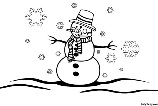 Новогодний Снеговик раскраска