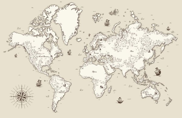 Контур старой карты мира