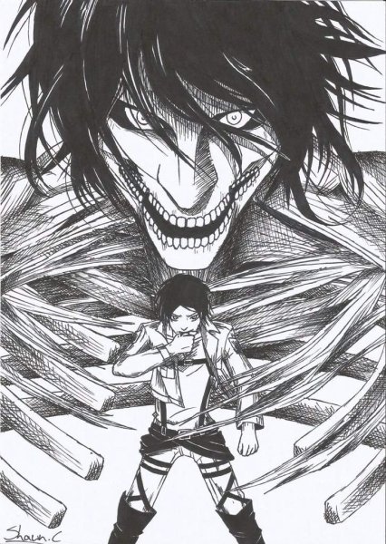 Эрен егер Титан черно белый