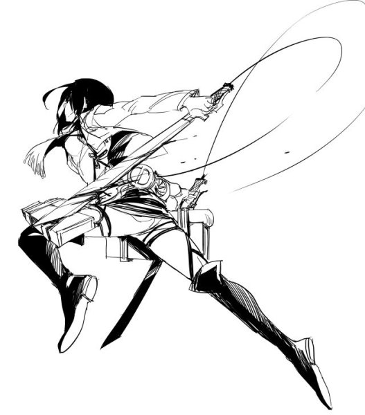 Атака титанов Микаса черно белая