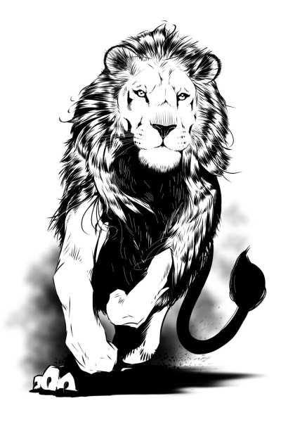Тату Лев черно белый
