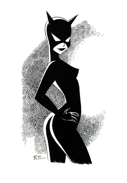 Бэтмен и женщина кошка чб